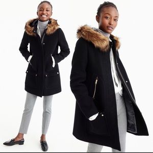 J.Crew Black Chateau Parka Italian Stadium Cloth Wool Coat 0P NWT